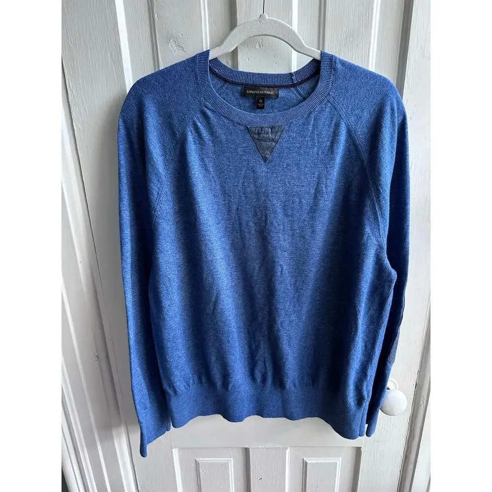 Banana Republic Chambray Trim Pullover Sweater in Lapis Blue Men’s XL